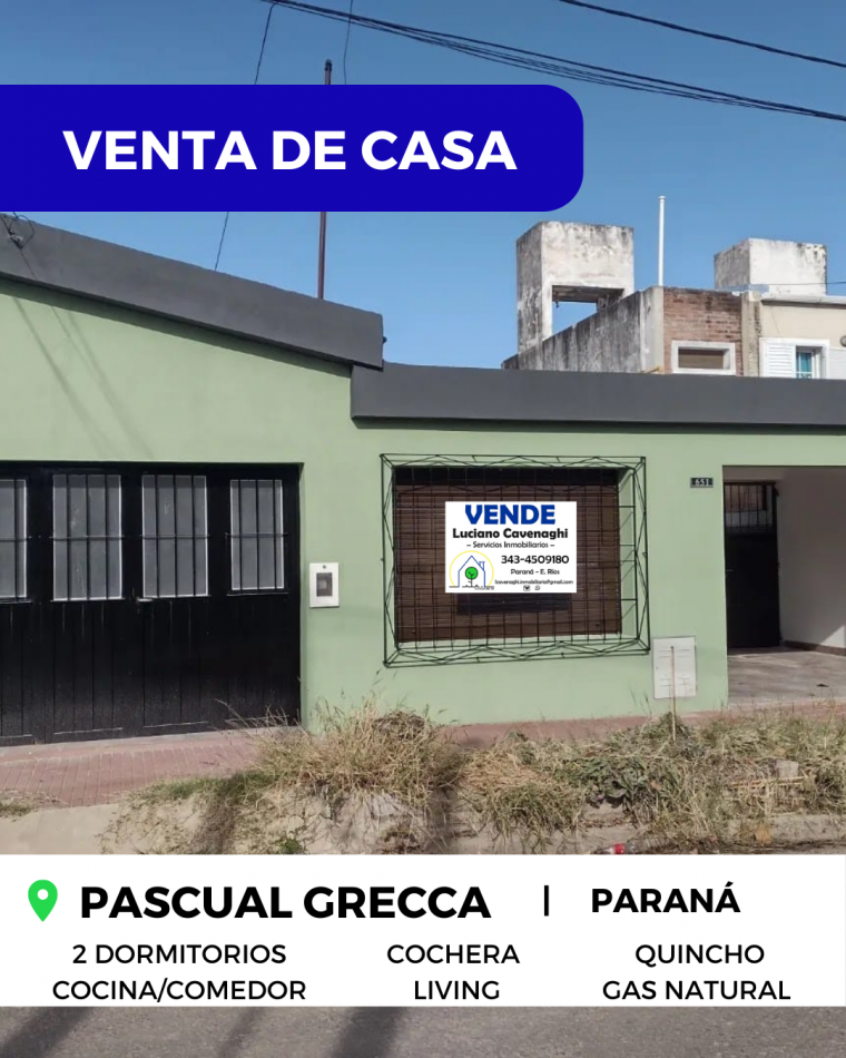  VENTA de CASA - PASCUAL GRECCA, PARANA 