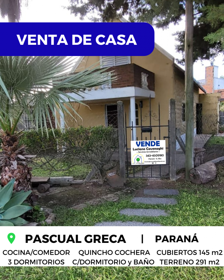 VENTA de CASA - PASCUAL GRECA, PARANA