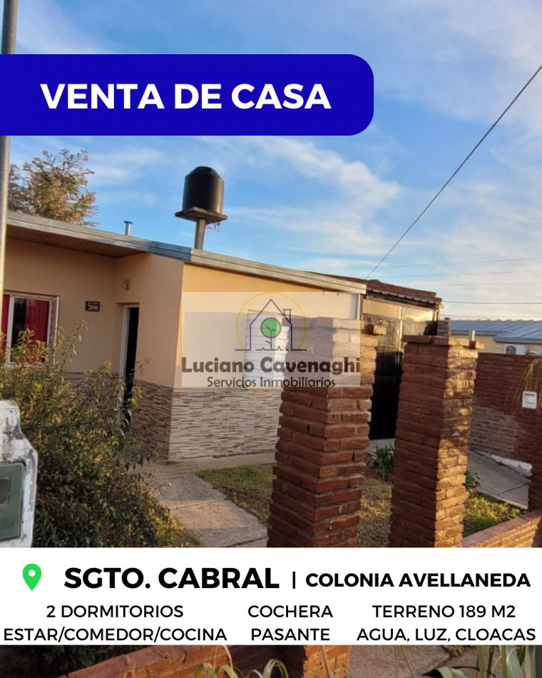 VENTA de CASA - SARGENTO CABRAL, COLONIA AVELLANEDA
