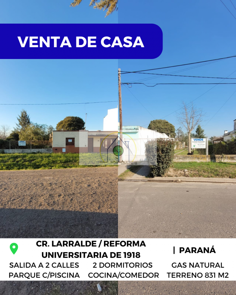 VENTA de CASA c/IMPORTANTE TERRENO - CRISOLOGO LARRALDE, PARANA