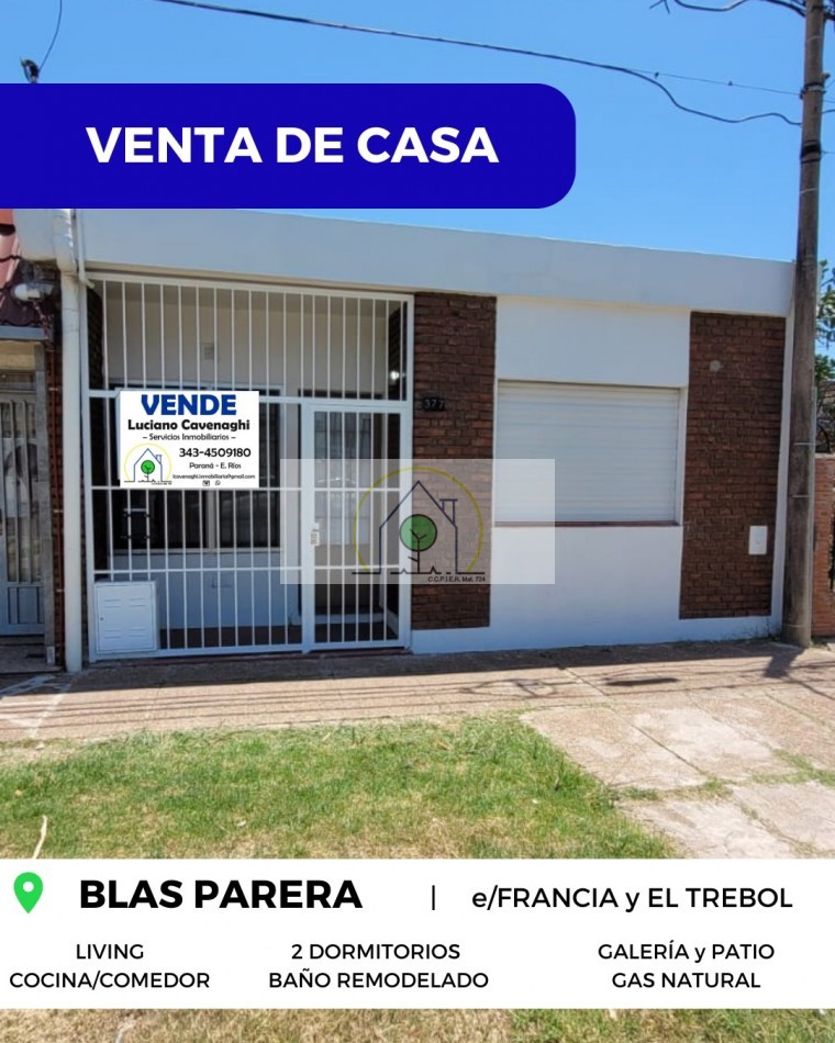VENTA de CASA - BLAS PARERA, PARANA 