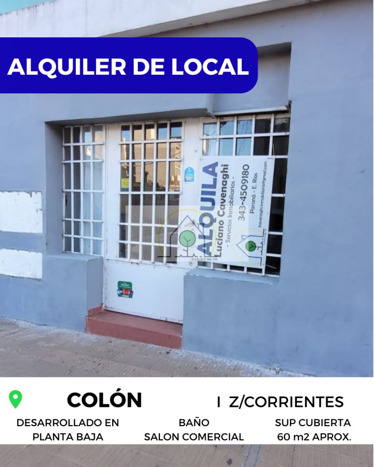 ALQUILER de LOCAL COMERCIAL Y OFICINA - COLON, PARANA